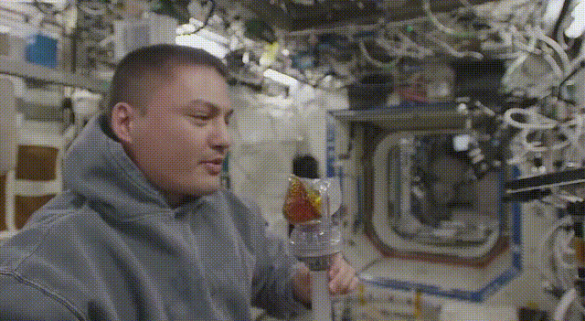 スペースカップで「すする」宇宙飛行士