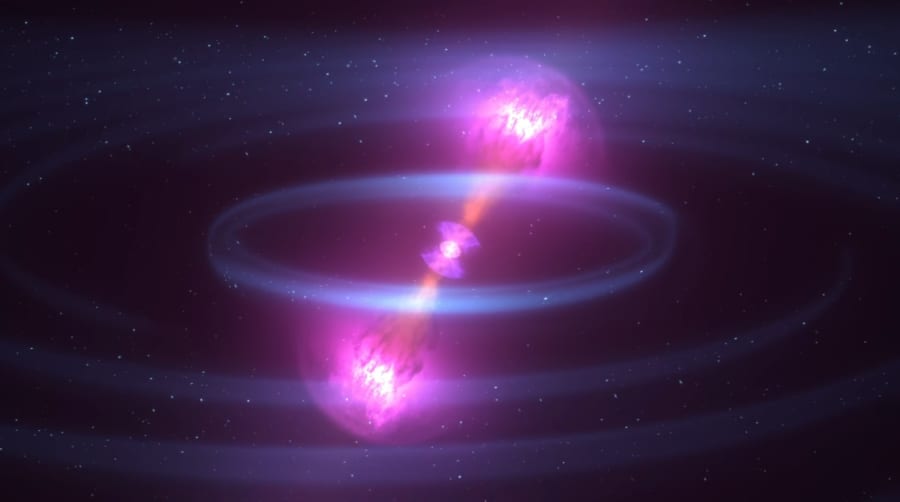 中性子星同士の衝突で発生したキロノヴァのイメージ