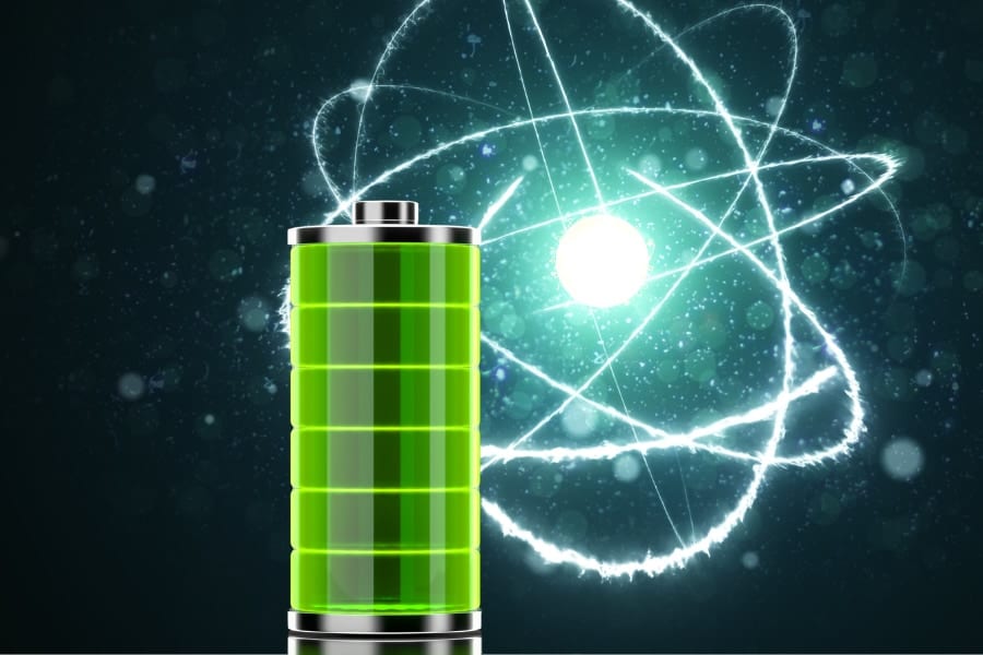 放射線同位体が発するエネルギーを利用する「原子力電池」。イメージ。
