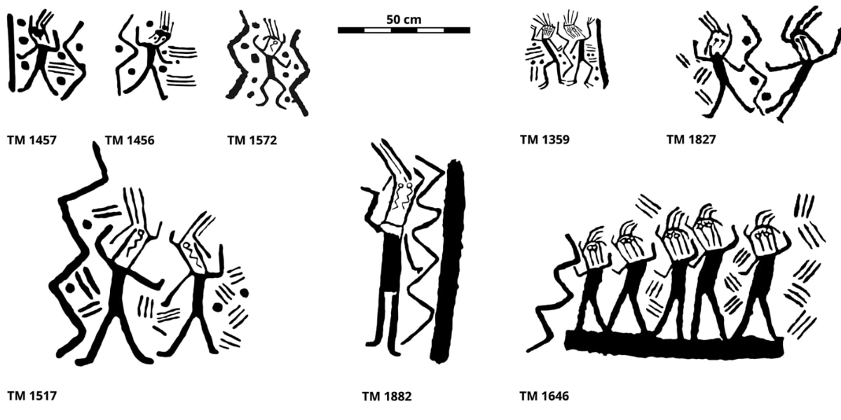 幻覚剤をキメてノリノリで踊っている古代人を描いた2000年前の岩絵