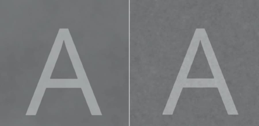 Aという文字の背景に視覚的なノイズを追加した例