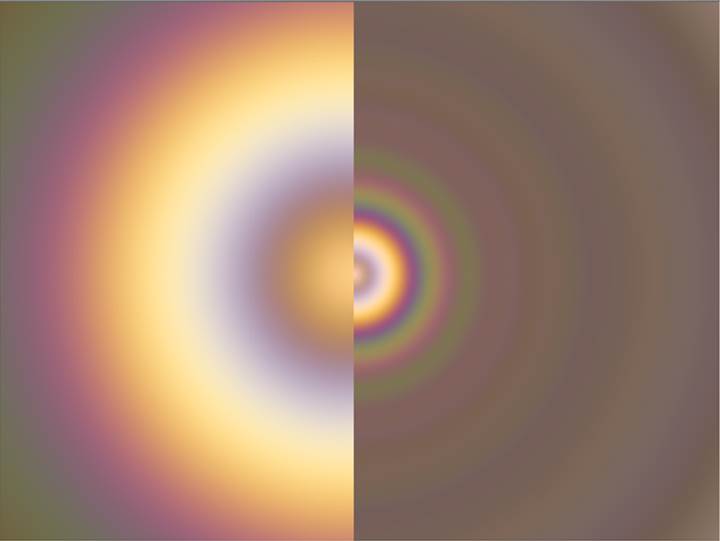 金星（左）と地球（右）のグローリーエフェクトのシミュレーション画像