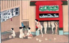 江戸時代の銭湯、蒸気を逃がさないために入り口は狭かった