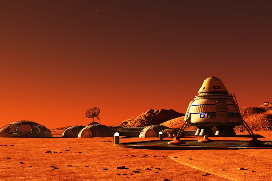 火星に居住基地を建設したイメージ図
