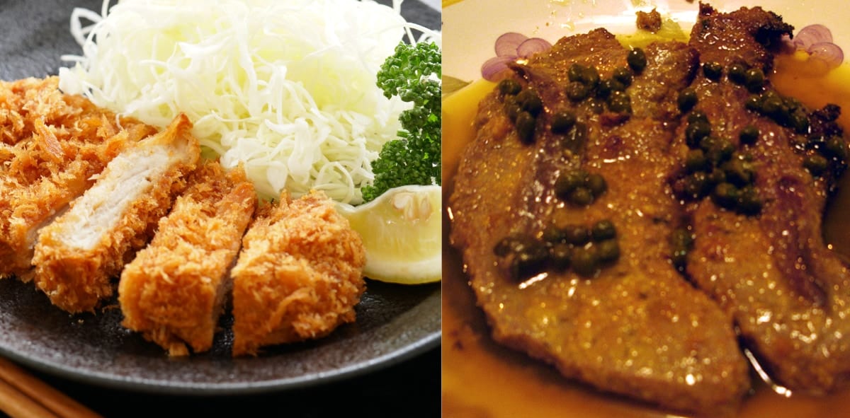日本の豚カツ（カツレツ）とその元ネタとなったフランス料理コトレット。最終的に似ても似つかない料理になったが日本の代表的な料理の元ネタは西洋料理だった