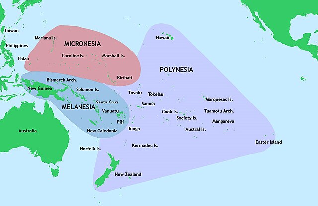 ポリネシアの地図、ハワイ諸島とニュージーランド、イースター島を結んだ三角形の中にある島々のことである