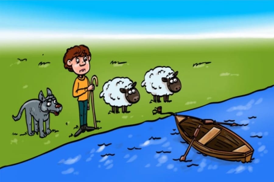 【クイズ】動物をボートで岸に運んでください。ただし、人間がいないと狼は羊を食べてしまいます。